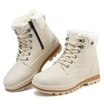 Snow Boots Womens Winter Boots Ankle Boots Waterproof Fur Lined Leather Walking Boots Lace Up Zipper Lightweight Outdoor Ladies Warm Shoes Non Slip Mid Calf Boots Beige