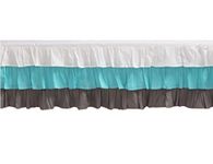 Bacati 3 Layer Ruffled Crib/Toddler Bed Skirt, White/Aqua/Grey, 13"