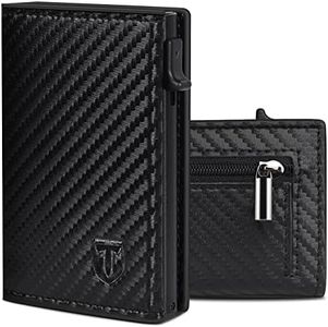 TEEHON Porte-Cartes de Crédit | Portefeuille Homme avec Fermeture Magnétique et Poche à Monnaie | Portefeuille en Fibre de Carbone | Protection RFID | Cadeaux pour Hommes | Noirs