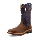 Twisted X Men's 12" Western Work Boot - Safety Alloy Toe Pull-on Boots for Men, Mocha & Navy, 13