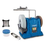 Scheppach Tiger 7000S Wet Bench Grinder, 200W, Ø250mm K220 Whetstone, Inc. Universal Jig, Angle Gauge, Leather Honing Wheel & Paste
