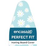 Encasa XO Ironing Board Covers and pad 125x46 cm- Thick 3mm Felt Padding, Drawstring Tightening & Lock, Heat Reflective, Scorch & Stain Resistant, for Wide Ironing Board - Daisy Blue