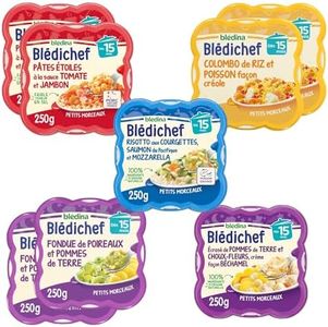 Blédina - Blédichef - 8 petits plats pour bébé - Repas midi et soir - Dès 15 Mois - 5 recettes - Pack de 8