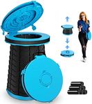 Panmout XXL Portable Toilet - 19.7''H Adjustable Foldable Camping Toilet, Luggable Loo with Lid, Strap,Toilet Bag for Camping, Hiking, Travel and Car Blue