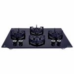 Elica Hob 4 Italian Burner Auto Ignition Glass Top With Direct Multi-Flame Brass Burner Gas Stove (Flexi 470 Lotus Ind Hd Brass), Black