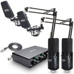 Movo 2-Pack VSM-5 Large Diaphragm Professional Condenser Microphone Kit with MDX-1 2x2 Audio Interface with Articulating Scissor Arm Mic Stand - Podcast Equipment Set for YouTube, Podcast, Streaming