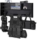 BUYYAH Wall Mounted Police Gear Rack, All Iron Frame with Gun Storage, Combination Lock, Tactical Duty Gear Rack for Home, Office, Police Gift Decor with Flag, Black