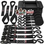 Vehiclex (4PK) Heavy Duty Ratchet Straps & Soft Loops - 1.5" x 8 ft Kit - 4400 lb Break Strength - Motorcycle & Powersports Tie-Downs (Black) - A Sturdy Bonus Bag & 4 Velcro Loops