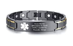 Medical ID Bracelet for Men : Stylish Free Engraving Stainless Steel Masculine Magnetic Medical Alert Bracelet Personalized Medic ID Bracelet Jewelry for Men Dad, Not for Pacemaker -Adjustable