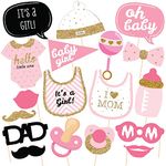 Zyozique 18 pcs Baby Shower Photo Props Baby Bottle Pink and Golden Photobooth Props Newborn Girl Gift Party Decorations