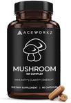 ACEWORKZ 10 Mushroom Complex Supplement - Lions Mane, Reishi and Cordyceps & More - Nootropic for Brain Health, Memory & Focus - Immunity & Energy - Made in USA (90 Capsules)