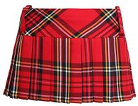 Crazy Chick® Ladies Women Girls Scottish 9 Inches Tartan Check Pleated Mini Short Kilt Skirt 6 Colours (Women: 8, Red)