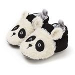 YWY Infant Baby Cozy Fleece Slippers with Non Skid Bottom Newborn Boys Girls Winter Warm Socks Booties Stay On Crib House Shoes 6-12 Months Black/Panda