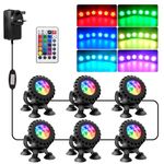 NATPOW Pond Lights, Submersible Lights LED, RGB Spotlights Mains Powered with Remote Control, IP68 Waterproof Aquarium Lights, Multicoloured for Aquarium, Garden, Yard, Pool, Fountain, Pond (6-in-1)