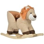 HOMCOM Kids Children Rocking Horse Plush Ride On Lion Seat w/Sound Wood Base Seat Safety Belt Toddler Baby Toy for 18-36 Months Brown