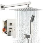 SR Sun Rise Brushed Nickel Shower System 10 Inches Brass Bathroom Rain Mixer Shower Faucet Set Wall Mounted Rainfall Shower Head System,CA-BD1003. Contain Shower Faucet Rough-in Valve Body and Trim