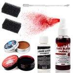 VOLLUCK SFX Makeup Kits, 7 Pack Halloween Makeup with Fake Blood Spray, Liquid Latex, Scar Wax, Paint Spatula, Fake Blood Gel, 2 Sponge for Halloween Cosplay