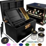 HOVANZO Premium Large Bamboo Storage Box with Combination Lock - Decorative Box Set - Large Wooden Container - Decorative Wood Storage with Accessories - Wood Kit with Glass Jars
