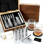 Gifts for Men, Father's Day Anniversary Birthday Gifts Ideas for Dad Him Husband Boyfriend, Stainless Steel Whiskey Stones and Whiskey Glasses Set, Unique Whiskey Bourbon Gifts for Men Boss Retirement