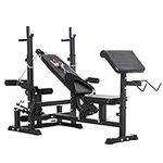 HOMCOM Multi-Exercise Full-Body Weight Rack with Bench Press, Leg Extension, Chest Fly Resistance Band & Preacher Curl