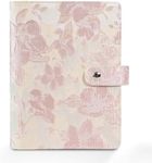 Aesthetic A5 6 Ring Binder Refillable Notebook Budget Binder Magnet Closure Fabric Pink Peach Blossom Binders 5.5 x 8.5 1.5 Inch Loose Leaf Planner with 7 PP Pockets for Women School Office