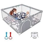 EAQ Baby Playpen, Large Baby Playard,Indoor & Outdoor Kids Activity Center with Anti-Slip Base, Sturdy Safety Play Yard with Super Soft Breathable Mesh, Kid's Fence for Infants Toddlers (S, Grey)