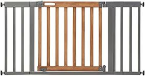 Summer Infant West End Extra Wide Safety Pet and Baby Gate, 36"-60" Wide, 30" Tall, Pressure or Hardware Mounted, Install Wall to Wall in Doorway, Auto Close Walk-Thru Door - Oak Wood and Metal