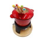 THW® 11-Piece Fondue Set, RED Enameled Pot cast Iron pan Cheese Fondue Pot with Stove and Fork, Cheese/Chocolate Melting Pot for Fun Chocolate Cooking Fondue scones.