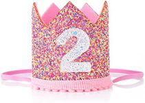 2 Year Birthday Crown Baby, Baby Girl Princess Girl 2 Years Birthday Crown, Adjustable 2nd Birthday Hat Baby Crown for Baby Girl Second Birthday Party, Kids Party Hats Party Decoration