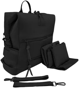 BUNSO Baby Neoprene Diaper Bag, Minimalist Backpack Diaper Bag with Pouch, Changing Pad, and Stroller Straps, Water Resistant and Lightweight Dad Diaper Bag, Diaper Bag Backpack, Black