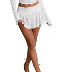 Acrawnni Women Floral Lace Mini Skirt Y2k Low Rise Layered Ruffled Hem Pleated A Line Short Skirt Fairycore Skirt Streetwear (C-White, S)