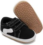 Clowora Unsex Baby Boys Girls Canvas First Walkers Shoes,Newborn Infant Non Slip Soft Sole Crib Casual Sneaker, 0122/Black_rubber_sole, 12-18 Months Infant