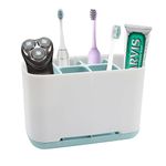 Hioph Toothbrush Holder, Bathroom Organizer Countertop Toothbrush Caddy Toothbrush Holder with Drainage Electric Toothbrush Holders for Bathroom -White/Blue