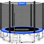 MONZANA® 12ft Complete Trampoline Set | 366cm With Safety Net Access Ladder Edge Cover Spring Tool | Home Childrens Garden Outdoor | Blue Black