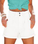 BETTE BOUTIK Women's Juniors Vintage Summer Denim High Waisted Folded Hem Jeans Shorts White XL