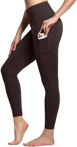 THE GYM PEOPLE High Waist Workout Leggings for Women Tummy Control Yoga Pants Running Athletic Leggings with Pockets Brown