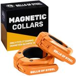 Magnetic Barbell Collars [Bells of Steel] Premium Weight Bar Clamps | Quick Release Barbell Clips, Olympic Barbell Clamps | Rubberized Gym Clips for Weightlifting Bar, Pair, Orange