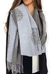 Cashmere Tree Life Blanket Scarf - Reversible Scarf Women Pashmina Shawl, Winter Scarfs Women, Large Wrap, Warm Scarf, Tree of Life Print Ladies Scarves Long Wraps, Womens Gifts (Baby Blue)