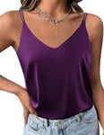 Ekouaer Womens Silk Satin Camisole Tank Tops V Neck Spaghetti Strap Blouses Cross Back Sleeveless Cami Shirt Purple