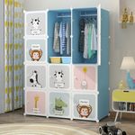 Mevigo 12 Door Plastic Soft Sheet Wardrobe for Kids, Baby Almirah for Clothes, Baby Storage Organizer, Cupboard for Clothes, Kids Wardrobe for Clothes/Toys/Books - Cow Sky Blue