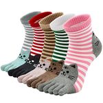 PUTUO Womens Toe Socks Ladies Five Finger Cotton Sport Socks, Womens Funny Cute Cat Animal Socks Ladies Novelty Socks with Toe, Christmas Socks