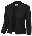 GRACE KARIN Women's Cardigan 3/4 Sleeve Cropped Open Front Knitted Shrug Outwear Black L