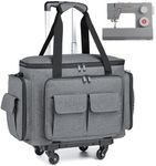 SLINRKE Sewing Machine Case with Wheels - Rolling Sewing Machine Tote with Removable Bottom Pad & Multiple Storage Pockets, Compatible with Singer & Brother (Grey)