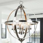 Treekee Chandelier Farmhouse Hanging Lighting, 4-Light Globe Orb Chandelier, Adjustable Modern Farmhouse Pendant Light Fixture for Dining Entryway Foyer, Brushed Nickel Finish