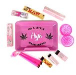 Wise Skies Pink Rolling Papers Smoking Tray Set Im a Little High Maintenance Tray Tips, (Roll_1)