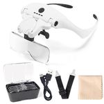 LED Head Magnifying Glass with Light, Rechargeable Hands Free Head Mount Magnifier with 4 LED Lights, Magnifying Glasses for Hobbies with 5 Detachable Lenses 1.0X 1.5X 2.0X 2.5X 3.5X