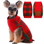 Kuoser Dog Sweater Pullover Knitwear, Dog Christmas Sweaters Classic Plaid Cable Knitted Wear, Dog Turtleneck Puppy Cold Weather Clothes for Small Medium Dogs