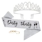 30th Birthday Sash and Tiara, Finally 30 Birthday Rhinestone Crown Birthday Gift for Girls 30th birthday decorations (Silver)