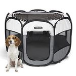 Nobleza Pet Playpen Portable Foldable Dog Cat Play Pen Indoor Outdoor Pet Fence Breathable Mesh Pet Carrier Kennel Soft Cage Tent for Puppy Rabbit Hamster Guinea Pig, Beige and Gray, 36"x36"x22"