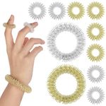 Prasacco 10 Pcs Spiky Sensory Finger Rings Acupressure Rings Sensory Finger Rings Set Wrist Massage Bracelets Fidget Sensory Toys Silent Stress Reducer and Massager